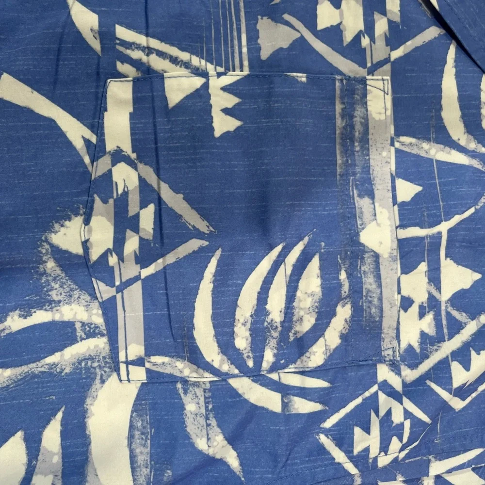 Men's Casual Blue Hawaiian Print Button-Down Shirt